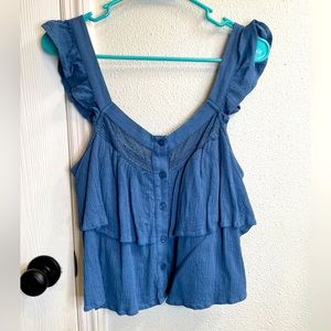 American Eagle Blue Tiered Blouse